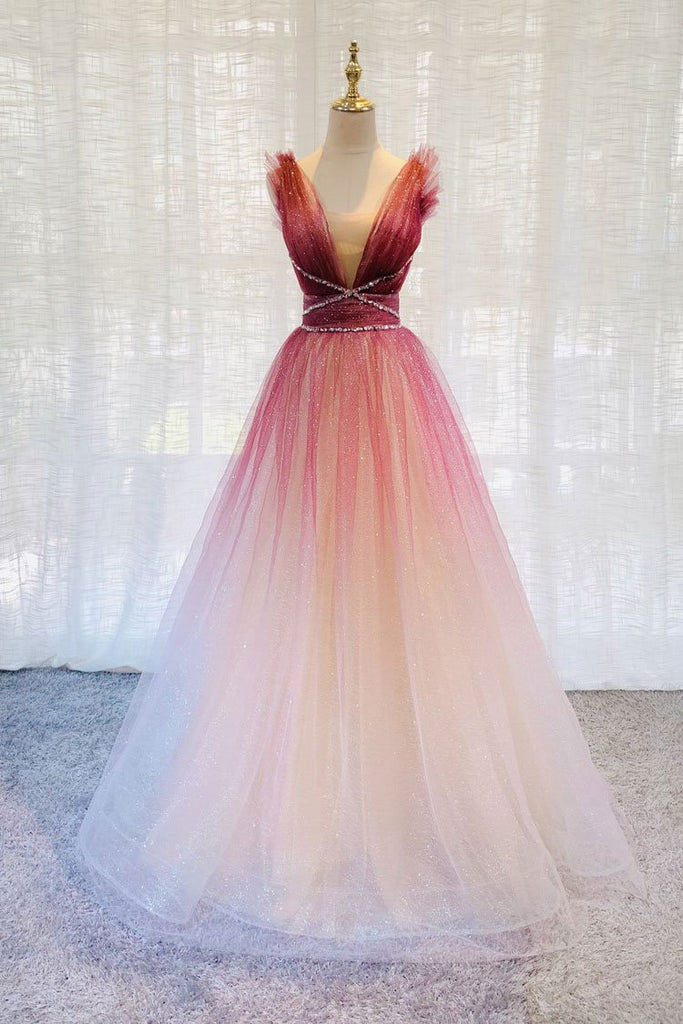 A-Line Burgundy V Neck Tulle Sequin Long Prom Dress Burgundy Evening D cherishgirls A-Line Burgundy V Neck Tulle Sequin Long Prom Dress Burgundy Evening D cherishgirls