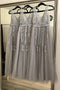 A Line V-Neck Sleeveless Gray Long Bridesmaid Dresses With Appliques chb0007