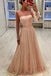 A-Line Jewel Long Sleeves Pearl Pink Long Prom Dress with Pearls, Unique Formal Dress UQ1744
