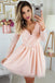 A-Line V-Neck Pink Tulle Long Sleeves Tulle Homecoming Dress with Lace UQ1905