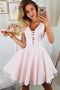 A-line Deep V-neck Sexy Appliques Sleeveless Short Junior Homecoming Dresses UQ1912