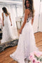 A Line V Neck Sleeveless Lace Wedding Dress, Long Bridal Dress with Lace UQ2507