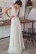 Unique V Neck Cap Sleeves Chiffon Beach Wedding Dress with Beading Waist N2521