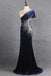 Unique Mermaid Royal Blue Short Sleeves Cheap Long Prom Dresses Evening Party Dresses With Beading CHP0067