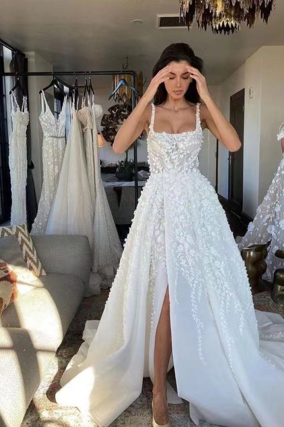 Gorgeous A Line Spaghetti Straps Lace Appliques Wedding Dresses With S cherishgirls Gorgeous A Line Spaghetti Straps Lace Appliques Wedding Dresses With S cherishgirls
