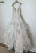 A-Line Lace Wedding Dress With Sweep Train ,Deep V Neck Lace Appliques Bridal Gowns CHW0033