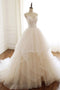 Beautiful Ivory Tulle Layers with Lace Spaghetti Straps Long Wedding Dresses, Ivory Sweetheart Party Gown CHW0010