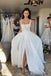 Gorgeous A Line Spaghetti Straps Lace Appliques Wedding Dresses With Slit ,Bridal Gowns With Sweep Train CHW0034