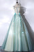 Mint Green and Champagne Long Tulle with Hand-Made Flower Sweet Dress, Unique Long Party Dresses CHP0056
