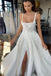 Gorgeous A Line Spaghetti Straps Lace Appliques Wedding Dresses With Slit ,Bridal Gowns With Sweep Train CHW0034