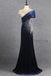 Unique Mermaid Royal Blue Short Sleeves Cheap Long Prom Dresses Evening Party Dresses With Beading CHP0067