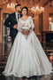 Elegant White Long Sleeves Wedding Gown Floral Lace Bridal Gown with Sweep Train CHW0018