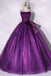 Purple Strapless Tulle Ball Gown Bowknot Formal Dresses, Purple Sleeveless Sweet Bowknot Prom Dresses CHP0057