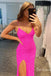 Hot Pink Sheath Floor-Length Sweetheart Spaghetti Sleeveless Prom Dress,Long Backless Party Dress CHP0091