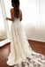 A Line Spaghetti Straps Lace Appliques V Neck Wedding Dresses With High Slit