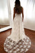 A Line Spaghetti Straps V Neck Long Lace Wedding Dresses with High Slit CHW0140