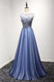 New Arrival A Line Cheap Sheer Neck Prom Dress with Rhinestones, Long Tulle Party Dress UQ1750