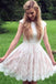 A Line Cap Sleeves Lace Homecoming Dress with Pearls, Short Lace Graduation Dress N2149