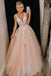 Puffy Deep V Neck Sleeveless Tulle Prom Dresses, A Line Appliqued Floor Length Party Dress N2571