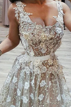 A Line Lace Prom Dress, Vintage Straps African Evening Dress with Beads and Flowers UQ2414