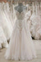 A Line Spaghetti Straps V Neck Beach Wedding Dresses Appliqued Tulle Bridal Dresses UQ2021