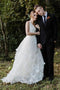 A Line V Neck Floor Length Wedding Dresses, Ivory Sleeveless Bridal Dresses UQ2357