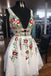 White Deep V Neck Lace Homecoming Dress with Appliques, Cute Short Prom Dresses UQ2164
