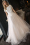 A Line Tulle Wedding Dress with Short Sleeves, Elegant Beach Wedding Dress with Lace UQ2379