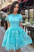 A Line Short Sleeve Lace Homecoming Dress, Charming Short Prom Dress with Short Sleeves UQ1862