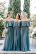 Slate Gray Mismatched Chiffon Off Shoulder Cheap Long Bridesmaid Dresses chb0012