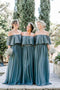 Steel Blue Chiffon Column Off Shoulder Cheap Long Bridesmaid Dresses chb0012
