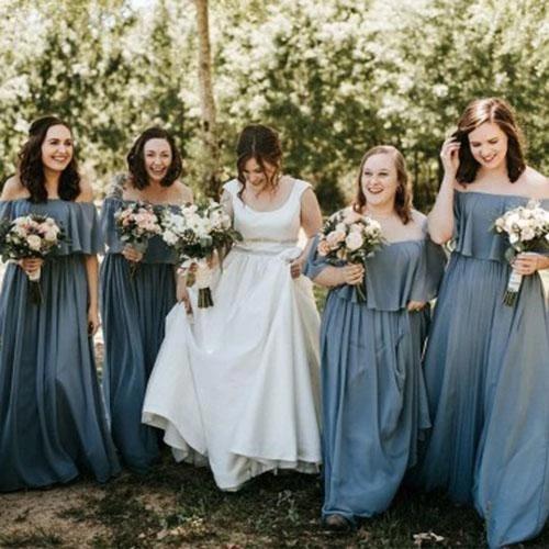 Steel Blue Chiffon Column Off Shoulder Cheap Long Bridesmaid Dresses c cherishgirls Steel Blue Chiffon Column Off Shoulder Cheap Long Bridesmaid Dresses c cherishgirls