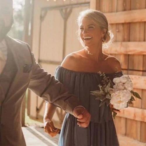Steel Blue Chiffon Column Off Shoulder Cheap Long Bridesmaid Dresses chb0012