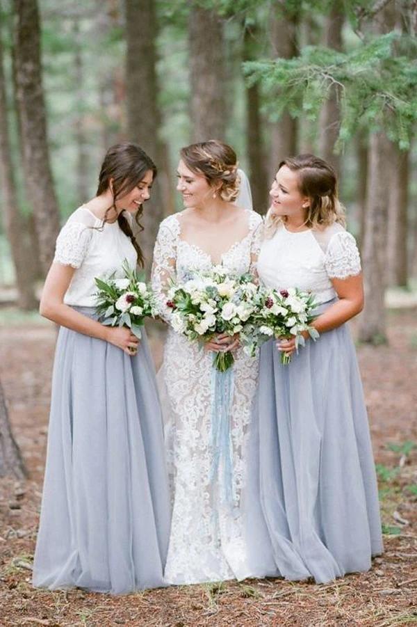 Cheap Light Grey Tulle Short Sleeves Bridesmaid Dresses,Wedding Party cherishgirls Cheap Light Grey Tulle Short Sleeves Bridesmaid Dresses,Wedding Party cherishgirls