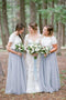 Cheap Light Grey Tulle Short Sleeves Bridesmaid Dresses,Wedding Party Dresses chb0021