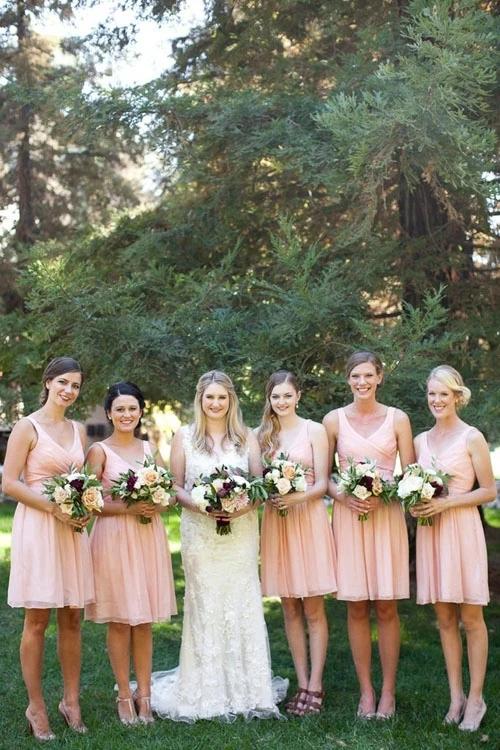 Simple A-line Pink V-neck Chiffon Short Bridesmaid Dresses, Wedding Party Dress chb0020