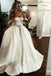 Puffy Off the Shoulder Satin Long Wedding Dresses with Pockets, Simple Bridal Dress UQ2095