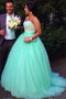Ball Gown Sleeveless Sweetheart Tulle Brush Train Beading Plus Size Prom Dresses UQ2214