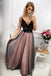Black V Neck Tulle Long Prom Dress with Appliques, Floor Length Backless Formal Dress N2450