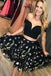 Black Two Piece Off Shoulder Homecoming Dresses with Flowers, Knee Length Black Dress N1820