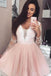 Blush Pink Short Prom Dresses Lace Tulle Long Sleeve Short Homecoming Dress UQ1865