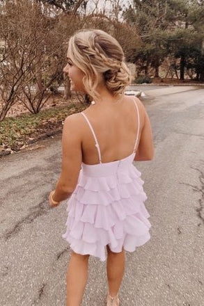 Charming Pink Chiffon Spaghetti Straps Mini Party Dress, Hoco Dress chh0138