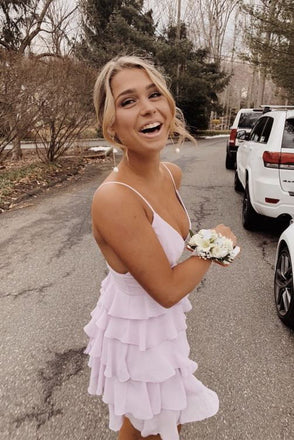 Charming Pink Chiffon Spaghetti Straps Mini Party Dress, Hoco Dress chh0138