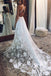 A Line Straps Long Split V Neck Sleeveless Lace Beach Wedding Dress chw0006