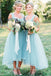 Chic Straps Hi-Lo Asymmetrical Mint Green Tulle Bridesmaid Dresses chb0008