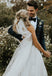 Chic A-Line V Neck Lace Sleeveless V Back Beach Wedding Dresses with Appliques CHW0037