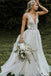Chic A-Line V Neck Lace Sleeveless V Back Beach Wedding Dresses with Appliques CHW0037