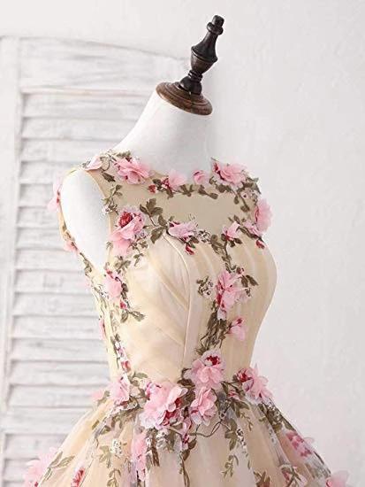 Cute Knee Length Sleeveless Lace Homecoming Dress with Flowers, Short Prom Dress UQ1967