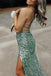 Silver Sequin Spaghetti Straps Mermaid Long Prom Dresses, Backless Evening Gown chp0085