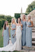 Flowy Long one Shoulder Cheap Dusty Blue Chiffon Bridesmaid Dresses with Slit UQ2073